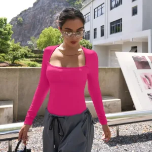 Slimoly Square Neck Long Sleeve Bodysuits