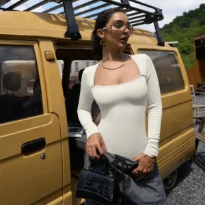 Slimoly Square Neck Long Sleeve Bodysuits