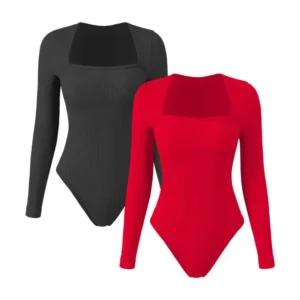 Slimoly Square Neck Long Sleeve Bodysuits