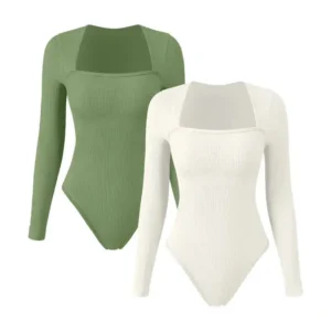 Slimoly Square Neck Long Sleeve Bodysuits